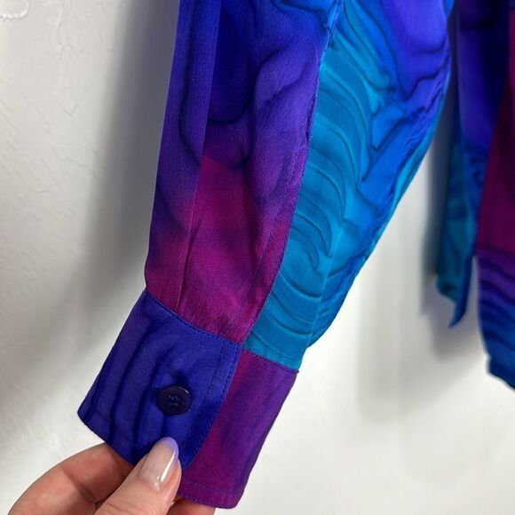 Aliki Yamani Creations Vintage Silk Long Sleeve Button Down Shirt Size M/L - Picture 3 of 9